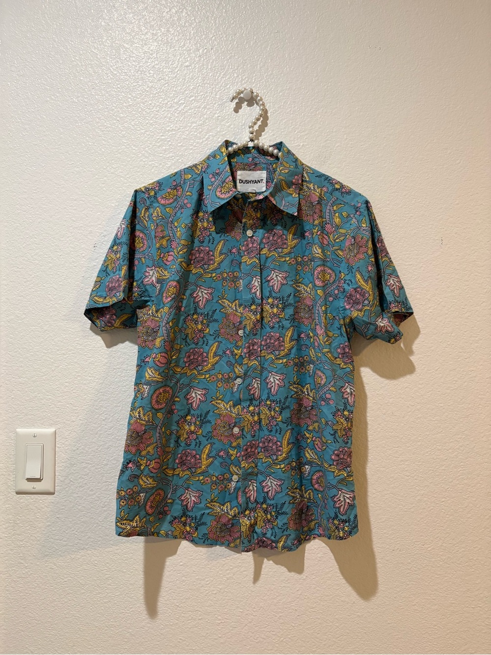 Dushyant M Teal Floral Short-Sleeve Button-Down Shirt